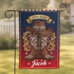 Rustic Cowboy Boots & Hat 1776-2026 - USA 250th Anniversary Patriotic for Cowboys Garden Flag