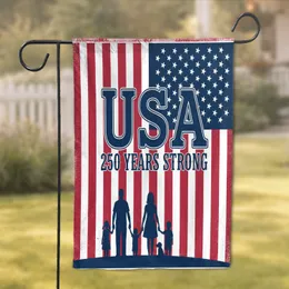 USA 250 Years Family Silhouette Distressed American Flag - 1776-2026 Anniversary Garden Flag
