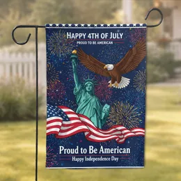 Statue of Liberty Bald Eagle American Flag Fireworks - USA 250th Anniversary 4th of July Garden Flag