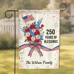 Patriotic Floral American Flag Bouquet - USA 250th Anniversary 1776-2026 Blessings Garden Flag