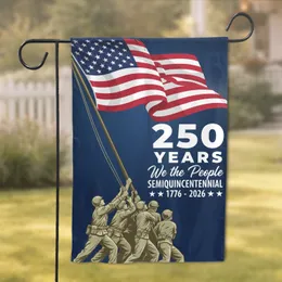 Soldiers Raising American Flag - USA 250th Anniversary Semiquincentennial (1776-2026) Garden Flag
