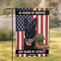 Black Dog American Flag - USA 250th Anniversary 1776-2026 Military Service Loyalty Garden Flag