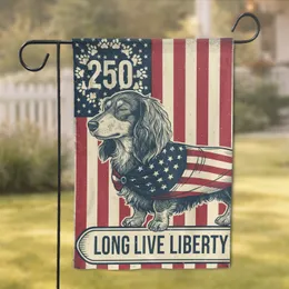 Dachshund American Flag 250th Anniversary - Long Live Liberty Patriotic Art (1776-2026) Garden Flag