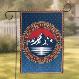 American Mountain Landscape Circular Emblem - Patriotic USA 250th Anniversary 1776-2026 Garden Flag