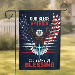 Bald Eagle American Flag Glowing Cross - GOD BLESS AMERICA 250th Anniversary 1776-2026 Garden Flag