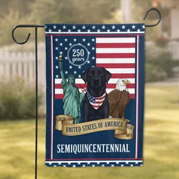 Black Labrador Dog American Flag Statue Liberty Eagle 1776-2026 USA 250th Anniversary Garden Flag