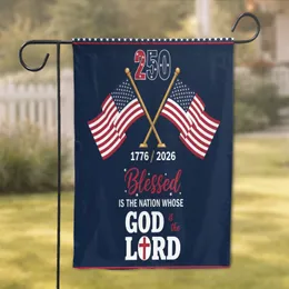 Crossed American Flags 250th Anniversary 1776-2026 - Blessed Is The Nation Whose God Is The Lord Garden Flag