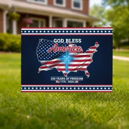 God Bless America Flag Map Cross 1776-2026 - 250 Years of Freedom Patriotic Yard Sign