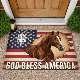 Distressed American Flag Bay Horse 1776-2026 - USA 250th Anniversary GOD BLESS AMERICA Doormat