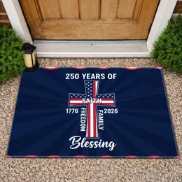 Patriotic American Flag Cross 1776-2026 Faith Family Freedom - USA 250th Anniversary Doormat