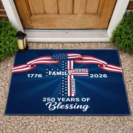 Patriotic Cross Flag GOD FAMILY COUNTRY 1776-2026 - USA 250 Years of Blessing Doormat