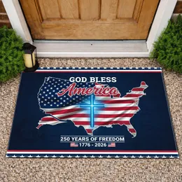 God Bless America Flag Map Cross 1776-2026 - 250 Years of Freedom Patriotic Doormat