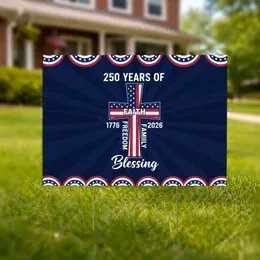 Patriotic American Flag Cross 1776-2026 Faith Family Freedom - USA 250th Anniversary Yard Sign