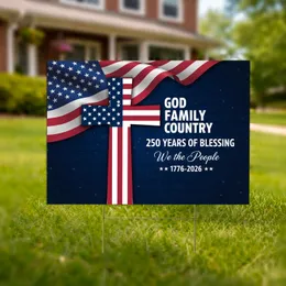 American Flag Cross God Family Country - 250th Anniversary 1776-2026 We The People Yard Sign