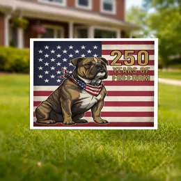 Brindle Bulldog American Flag 250 Years of Freedom - Vintage Americana 250th Anniversary Yard Sign