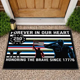 Black Flag Patriotic Silhouettes 1776 - USA 250th Anniversary Military Veteran Tribute Gift Doormat