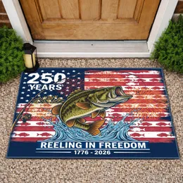 Patriotic Bass Fishing American Flag 1776-2026 - USA 250th Anniversary Freedom Doormat