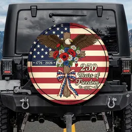 Bald Eagle American Flag Cross with Flowers 1776-2026 - USA 250th Anniversary Gift Spare Tire Cover