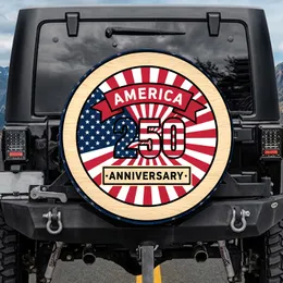 America 250th Anniversary (1776-2026) American Flag '250' Emblem Wood Grain Art Spare Tire Cover