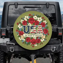 USA 250 Years of Freedom Patriotic Floral - America 1776-2026 Anniversary Gift for Dad Spare Tire Cover