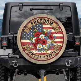 Distressed American Flag Wildflowers - USA 250th Anniversary Patriotic Freedom Democracy Spare Tire Cover