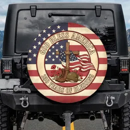 God Bless America Cross Flag Combat Boots Poppies - 250th Anniversary (1776-2026) for Veterans Spare Tire Cover