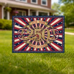 Antique Gold 250th Anniversary American Flag 1776-2026 Patriotic USA Jubilee Emblem Yard Sign