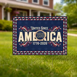 AMERICA 250th Emblem 1776-2026 Patriotic Bunting Star Stripes Yard Decor Yard Sign