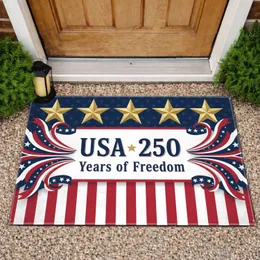 USA 250 Years of Freedom Banner, Gold Stars & Red White Blue Ribbons - 250th Anniversary Doormat