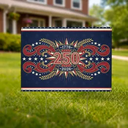 USA 250th Anniversary 1776-2026 Shield Emblem - Patriotic Starburst Scrollwork Design Yard Sign
