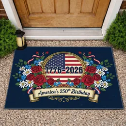 1776-2026 American Flag Patriotic Flowers - America's 250th Anniversary Independence Day Doormat
