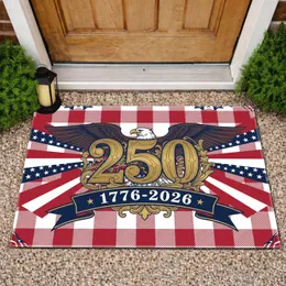 Bald Eagle American Flag 1776-2026 - USA 250th Anniversary Buffalo Plaid Bunting Doormat