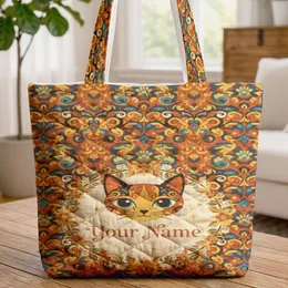 Cat Face Floral Wreath Your Name - Cat Lover Everyday Gift Quilted Tote Bag