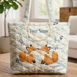 Nudging Foxes Frost Winter Foliage Berries Snow Drifts - Fox Lover Winter Season Gift Quilted Tote Bag