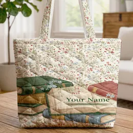 Scattered Wildflowers Berries Stacked Vintage Books - Home Decor Gift for Readers Quilted Tote Bag