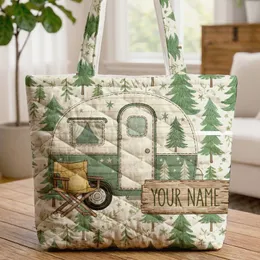 Camper Trailer Pine Trees Camping Chair Stars - Outdoor Adventure Camping Lover Gift Quilted Tote Bag