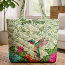 Hummingbird Hibiscus Floral Tropical Leaves - Nature Lover Gift for Her Quilted Tote Bag