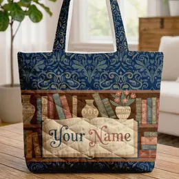 Swirling Foliage Organic Motifs Bookshelf Floral Scene - Book Lover Home Decor Gift Quilted Tote Bag