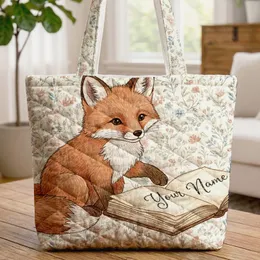 Fox Cub Journal Page Wildflower Calligraphy Personalized - Everyday Book Lover Gift Quilted Tote Bag