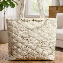 Deer Bunny Wildflower Pastoral Scene Floral Wreath - Wildlife Lover Gift Quilted Tote Bag