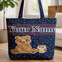 Majestic Bear Cub Perching Owl Stars Stripes - Patriotic American Wildlife Lover Gift Quilted Tote Bag