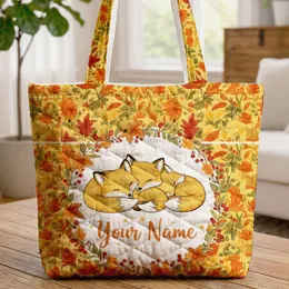 Sleeping Baby Foxes Floral Wreath Autumn Leaves - Fall Celebration Wildlife Lover Gift Quilted Tote Bag