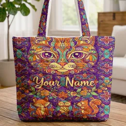 Cat Face Mandala Floral Wreath Leaf Garland - Cat Lover Everyday Lifestyle Home Gift Quilted Tote Bag