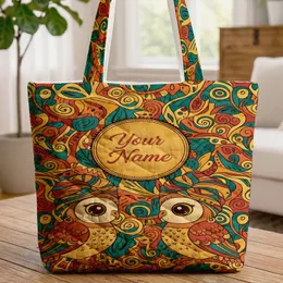 Owls Headwraps Hoop Earrings African Foliage Medallion Name - Wildlife Lover Gift Quilted Tote Bag