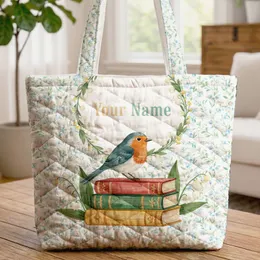 Bird On Books Forget-Me-Not Lily Valley Wreath - Everyday Nature Lover Gift Quilted Tote Bag