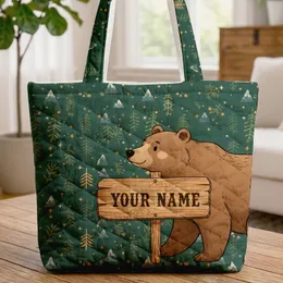 Brown Bear Pine Forest Mountain Personalized Wooden Sign - Wildlife Lover Gift Quilted Tote Bag