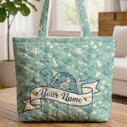 Sea Turtle Starfish Seashell Waves - Ocean Lover Beach Lifestyle Gift Quilted Tote Bag
