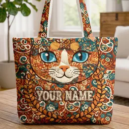 Patchwork Cat Face Boho Floral Vines Personalized - Cat Lover Lifestyle Gift Quilted Tote Bag