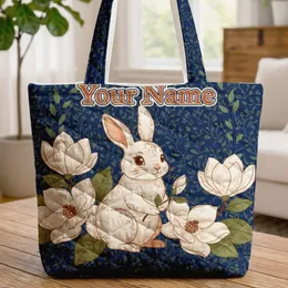 Bunny Magnolia Blossoms Bud Intertwining Vines Leaf Wreath - Nature Lover Gift Quilted Tote Bag