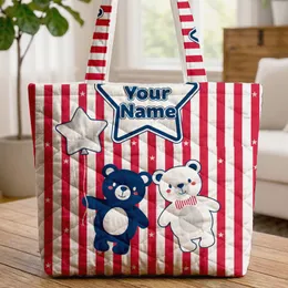 Bears Star Balloon Red White Stripes - Independence Day Patriotic Gift Quilted Tote Bag